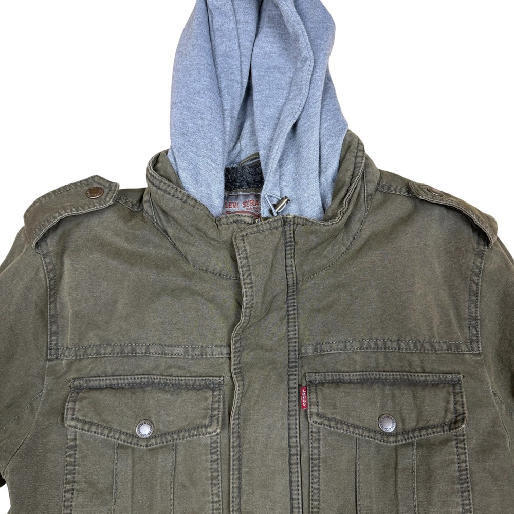 Levis Mens Sherpa Lined Military Field Jacket Olive Green Hooded RN54163 Small